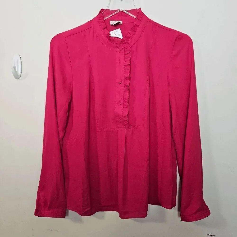J. Crew Factory Long Sleeve Top With Ruffles Style BA742 NWT Women's Red Size 0